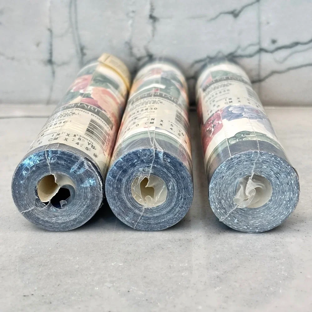 Vintage Eisenhart Floral Wallpaper Border 3 Rolls Blue Green Pink 15 Yards Total